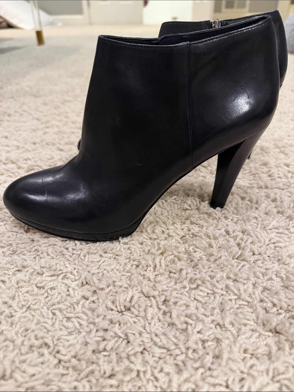 Via Spiga Black Leather Ankle Booties with Stiletto Heel